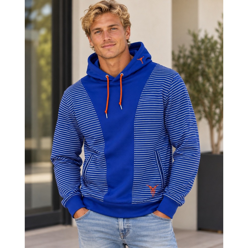 Jordan Mens XL Dri-FIT Striped Pullover Hoodie Blue White Orange Jumpman